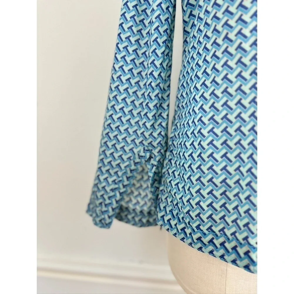 TORY BURCH Tunic Top Blouse 4 Juniper Berry T-Zag Cotton Flare Sleeve Logo